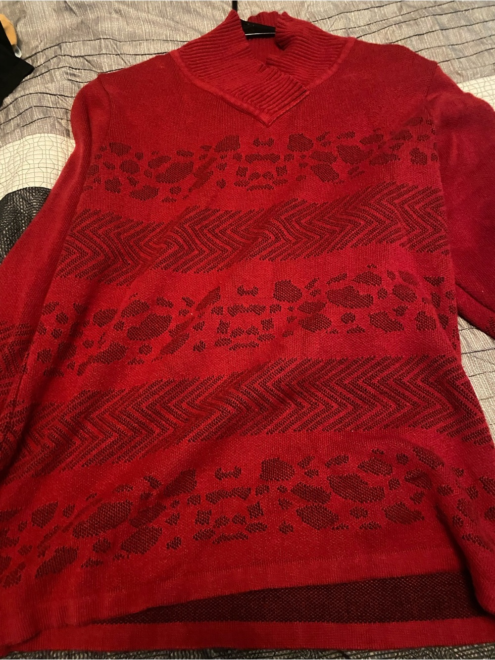 Tres Jolie Accessories Red Patterned Cowl-Neck Sweater